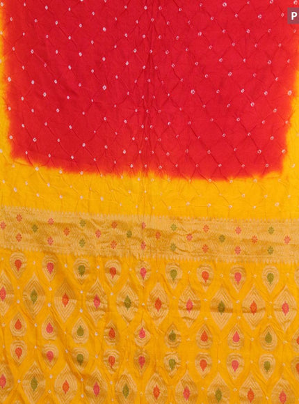 Bandhani saree red and yellow with allover bandhani prints and banarasi style border