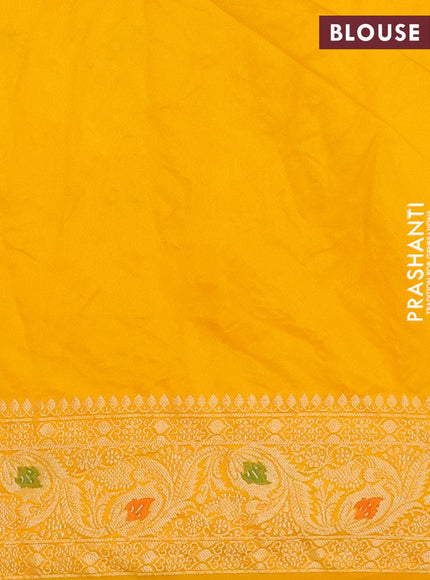 Bandhani saree red and mango yellow with allover bandhani prints and banarasi style border