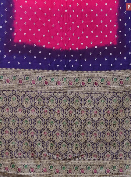 Bandhani saree pink and blue with allover bandhani prints and banarasi style border