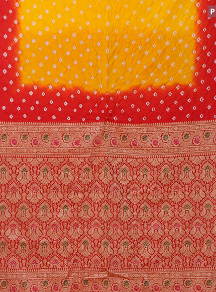 Bandhani saree mango yellow and red with allover bandhani prints and banarasi style border