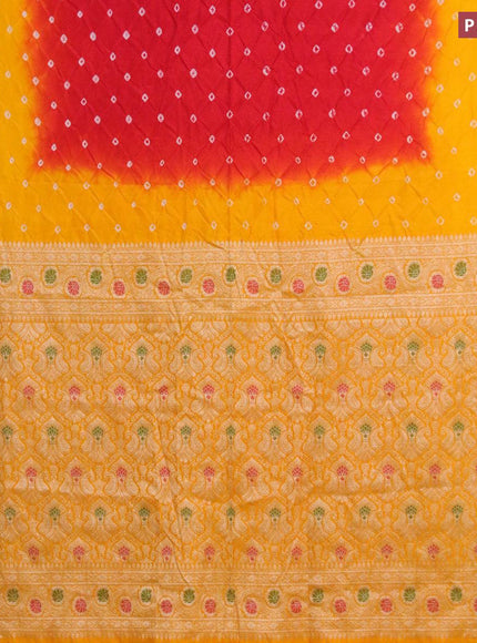 Bandhani saree red and yellow with allover bandhani prints and banarasi style border