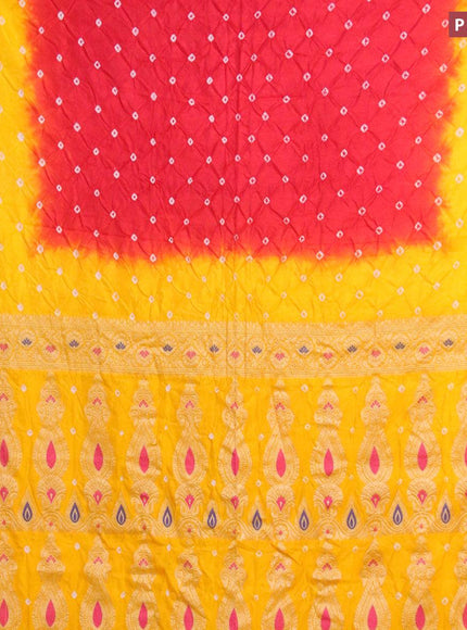 Bandhani saree red and yellow with allover bandhani prints and banarasi style border