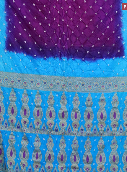 Bandhani saree purple and light blue with allover bandhani prints and banarasi style border