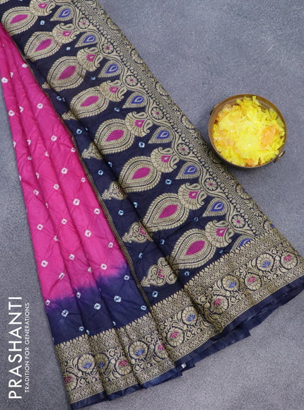 Bandhani saree pink and blue with allover bandhani prints and banarasi style border