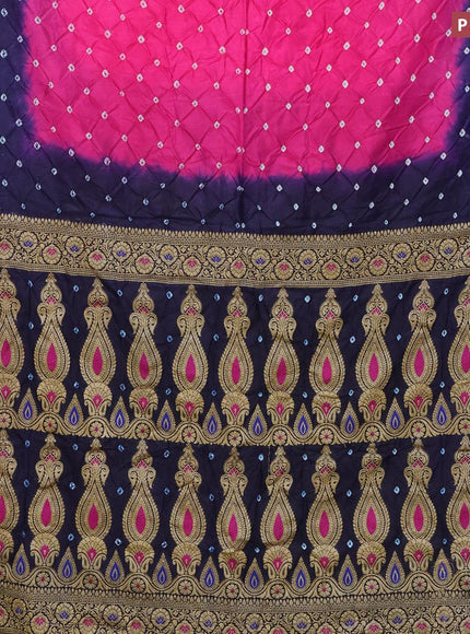 Bandhani saree pink and blue with allover bandhani prints and banarasi style border