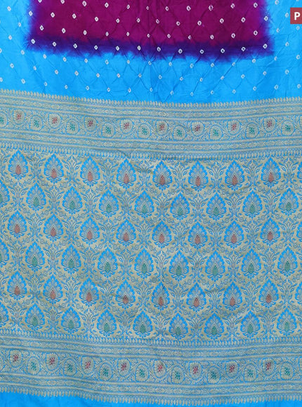 Bandhani saree purple and light blue with allover bandhani prints and banarasi style border