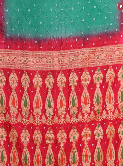 Bandhani saree green shade and red with allover bandhani prints and banarasi style border