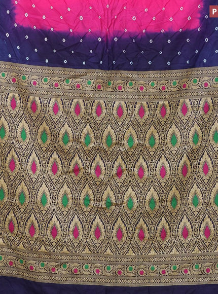 Bandhani saree pink and blue with allover bandhani prints and banarasi style border