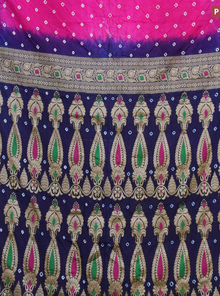 Bandhani saree pink and blue with allover bandhani prints and banarasi style border