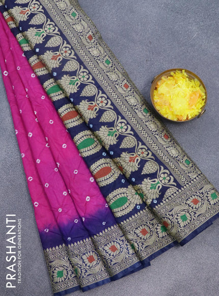 Bandhani saree pink and blue with allover bandhani prints and banarasi style border