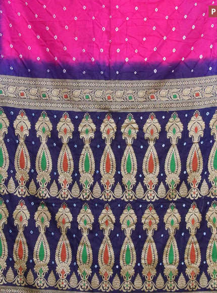 Bandhani saree pink and blue with allover bandhani prints and banarasi style border