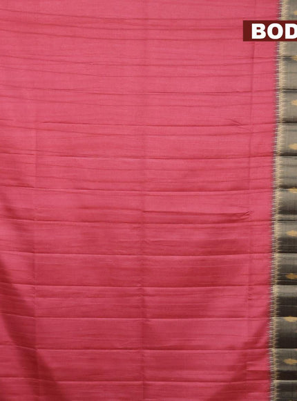 Semi matka saree pink and black with plain body and ikat style border