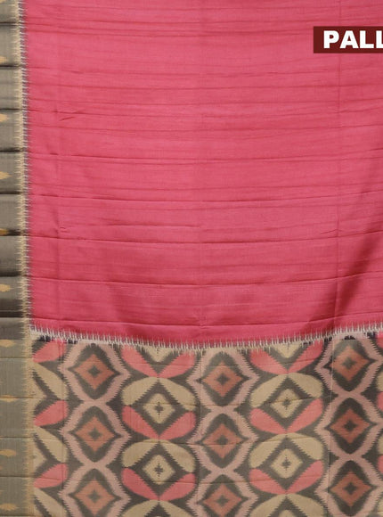 Semi matka saree pink and black with plain body and ikat style border