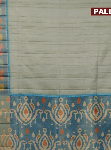 Semi matka saree pastel green and cs blue with plain body and ikat style border