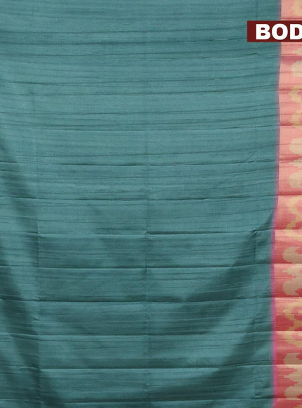 Semi matka saree green shade and pink with plain body and ikat style border