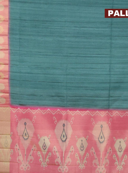 Semi matka saree green shade and pink with plain body and ikat style border