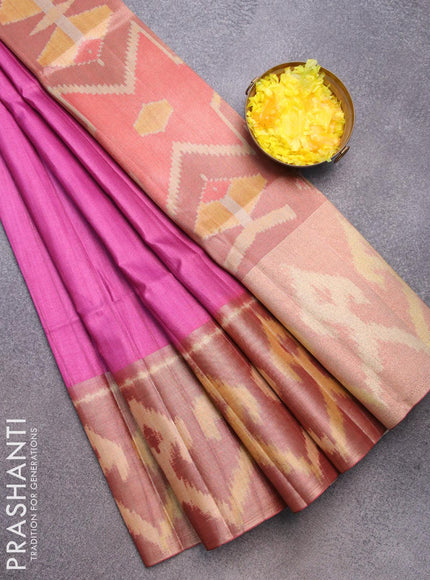 Semi matka saree magenta pink and rust shade with plain body and ikat style border