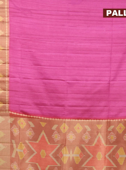 Semi matka saree magenta pink and rust shade with plain body and ikat style border