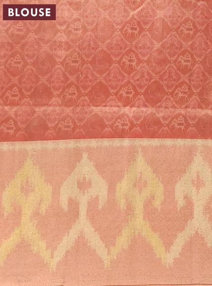 Semi matka saree magenta pink and rust shade with plain body and ikat style border