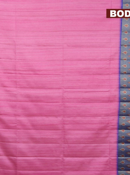 Semi matka saree light pink and blue with plain body and ikat style border