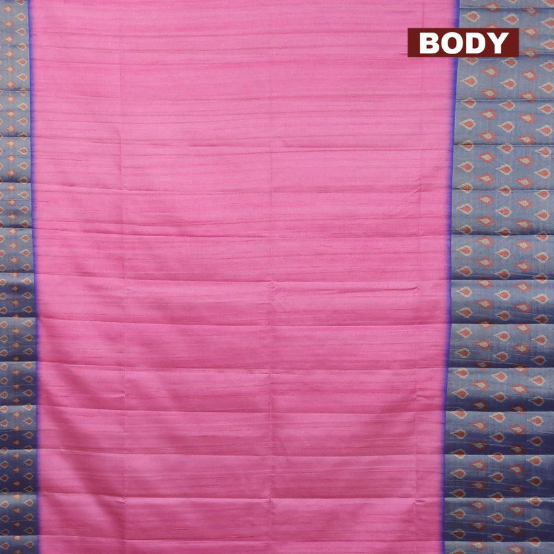 Semi matka saree light pink and blue with plain body and ikat style border