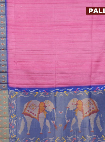 Semi matka saree light pink and blue with plain body and ikat style border