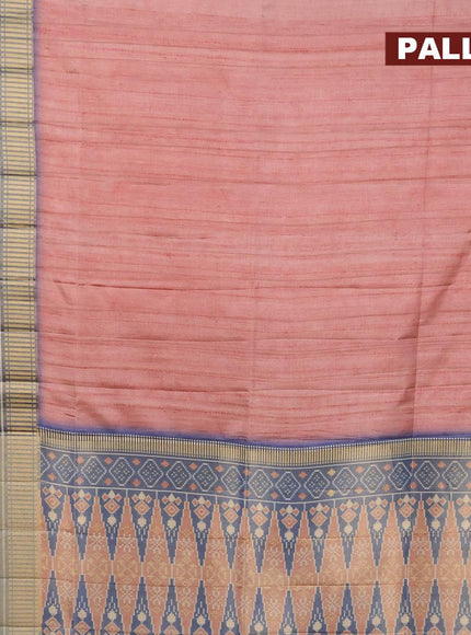 Semi matka saree pastel maroon shade and blue with plain body and ikat style border