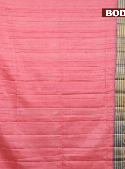 Semi matka saree light pink and blue with plain body and ikat style border