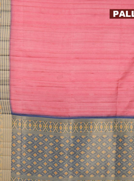 Semi matka saree light pink and blue with plain body and ikat style border