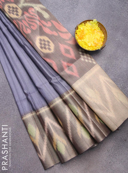 Semi matka saree grey and dark grey with plain body and ikat style border