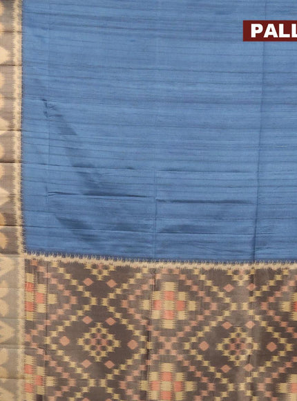 Semi matka saree blue shade and black with plain body and ikat style border