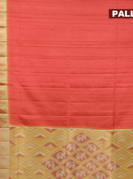 Semi matka saree red and mustard yellow with plain body and ikat style border