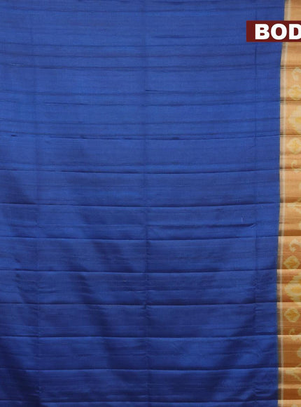 Semi matka saree blue and mustard yellow with plain body and ikat style border