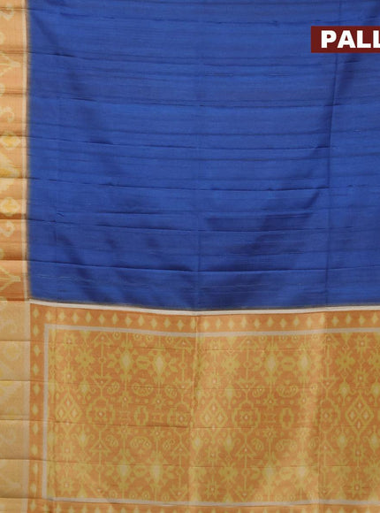 Semi matka saree blue and mustard yellow with plain body and ikat style border