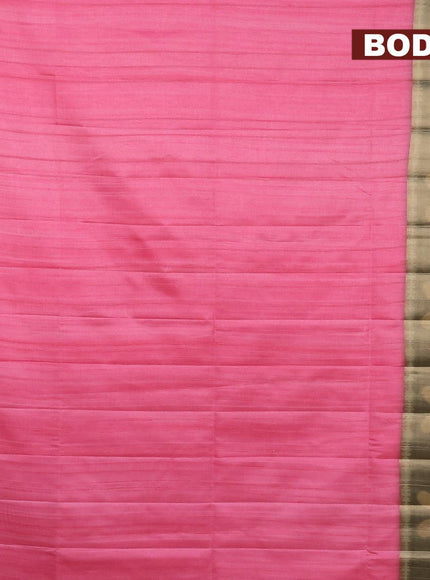 Semi matka saree light pink and grey with plain body and ikat style border