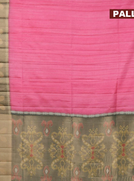 Semi matka saree light pink and grey with plain body and ikat style border