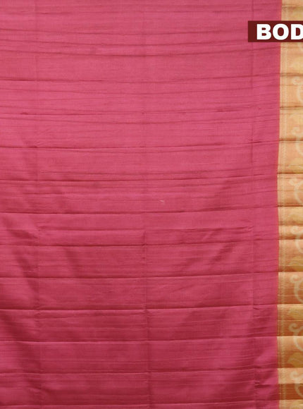 Semi matka saree magenta pink and pale orange with plain body and ikat style border