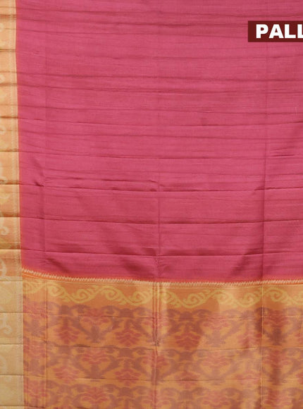 Semi matka saree magenta pink and pale orange with plain body and ikat style border