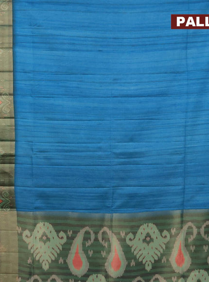 Semi matka saree teal blue and green with plain body and ikat style border