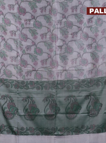 Banarasi semi tussar saree grey and green with allover ikat weaves and long zari woven border