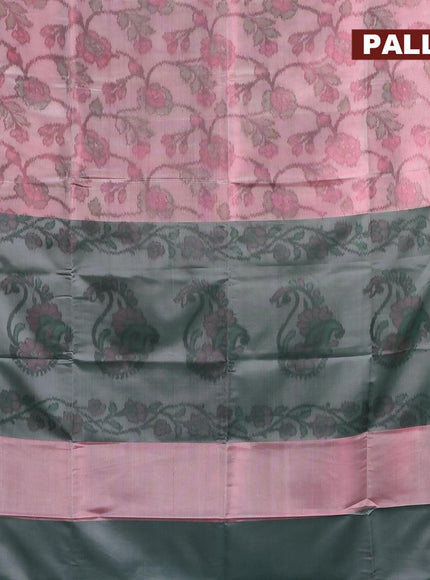 Banarasi semi tussar saree dual shade of pink and green with allover ikat weaves and copper zari woven border