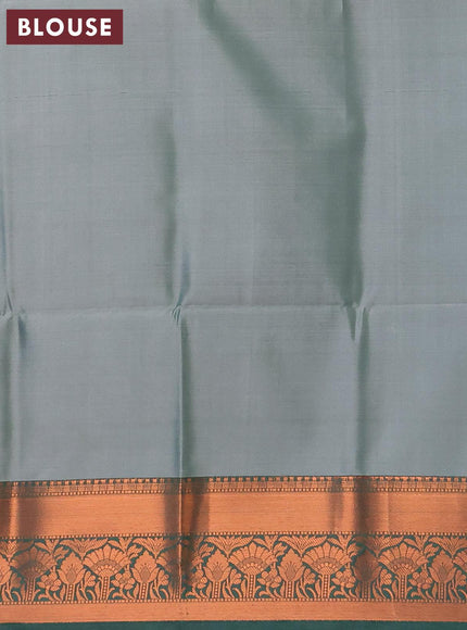 Banarasi semi tussar saree teal blue and green with allover ikat weaves and copper zari woven border