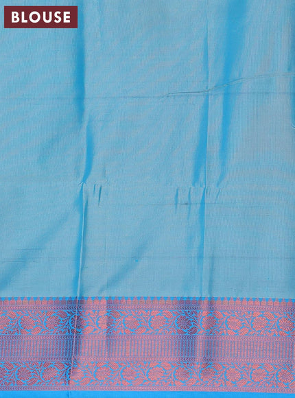 Banarasi semi tussar saree teal shade and cs blue with allover ikat weaves and copper zari woven border