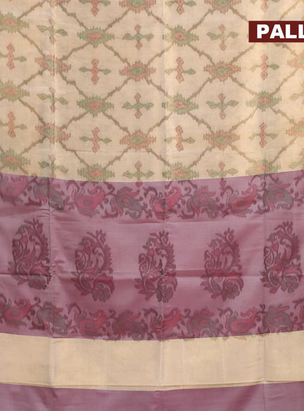 Banarasi semi tussar saree beige and wine shade with allover ikat weaves and copper zari woven border