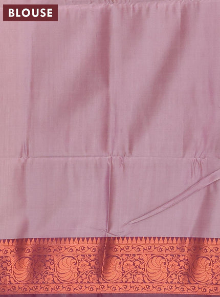 Banarasi semi tussar saree beige and wine shade with allover ikat weaves and copper zari woven border