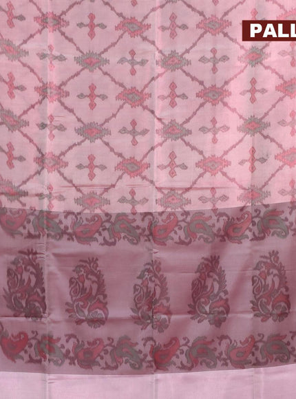 Banarasi semi tussar saree dual shade of pink and wine shade with allover ikat weaves and copper zari woven border