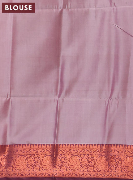 Banarasi semi tussar saree dual shade of pink and wine shade with allover ikat weaves and copper zari woven border