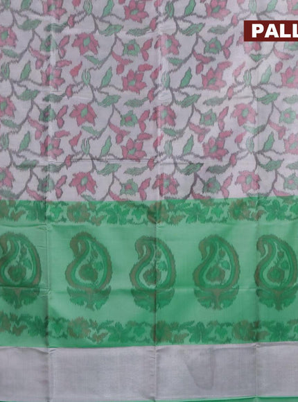 Banarasi semi tussar saree grey and green with allover ikat weaves and copper zari woven border