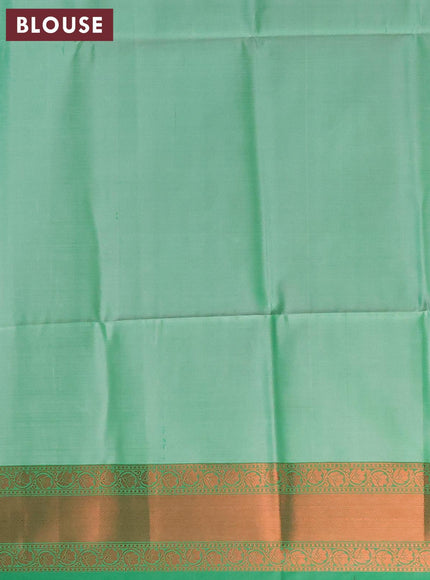 Banarasi semi tussar saree grey and green with allover ikat weaves and copper zari woven border