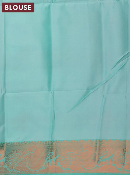 Banarasi semi tussar saree dual shade of grey and teal green with allover ikat weaves and copper zari woven border